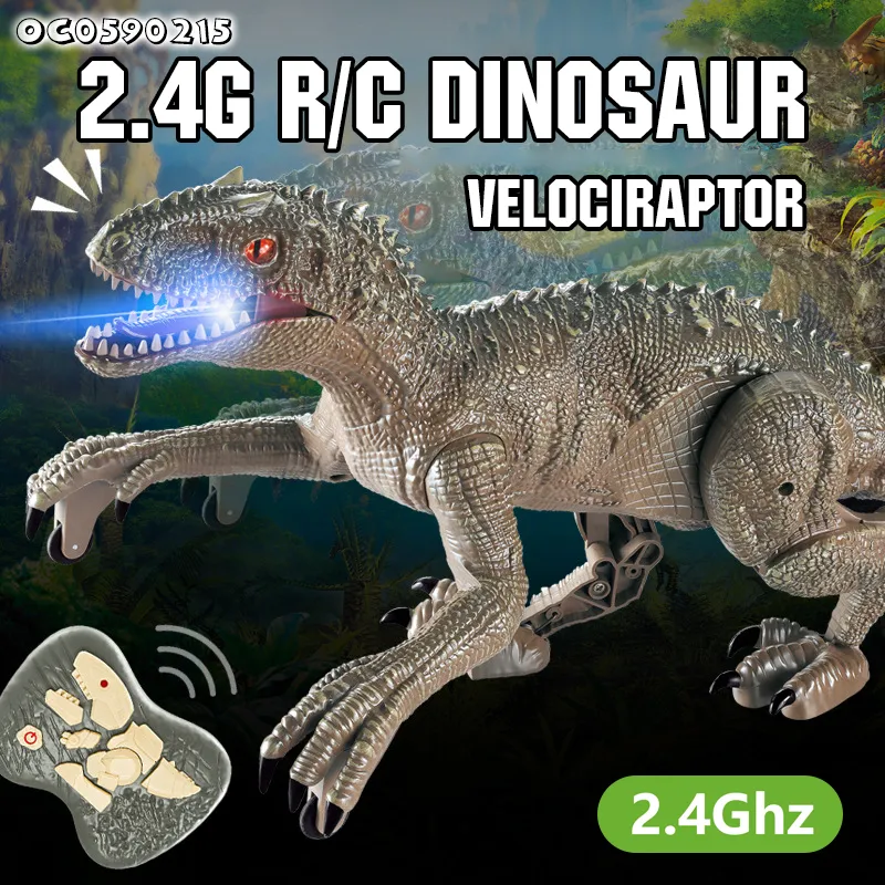 Movable Joint Velociraptor Toy Movable Head Animatronic Walking Dinosaur Anima RC Simulation Remote Control Toys for Kids