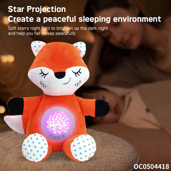 Wholesale Popular Musical Soothing Baby Sleeping Doll Animal Plush Fox Flashlight Light Toy