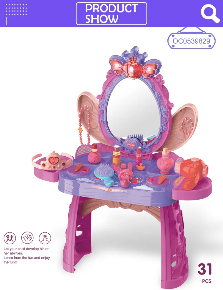 Wholesale Baby Cosmetic Girls Kids Hair Salon Beauty Set Toys Make up Kids Dressing Table Toy with Mirror