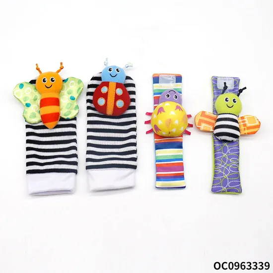 Infant Gift Early Educational Soft Plush Stuffed Toddler 3D Animal Baby Sock with Sensory Rattle Toy for Newborn Hand Wrist Foot