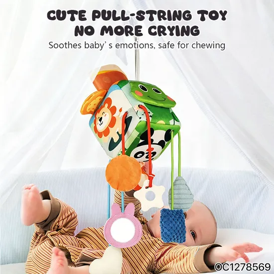 Soothing Vocal Music Montessori Felt Ball Baby Tissue Box Toy Soft Activity Cubes Crib Hanging Mobile Rattles Toys for Bed