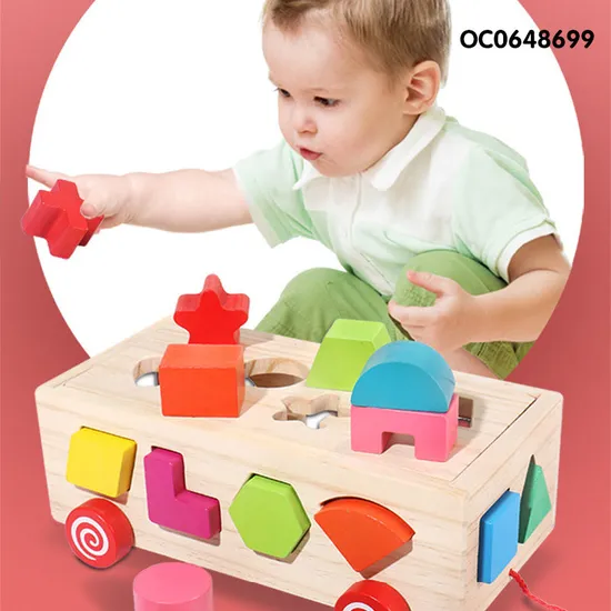 Wholesale Montessori Educational Blocks Baby Wooden Car Baby Popular DIY Toys