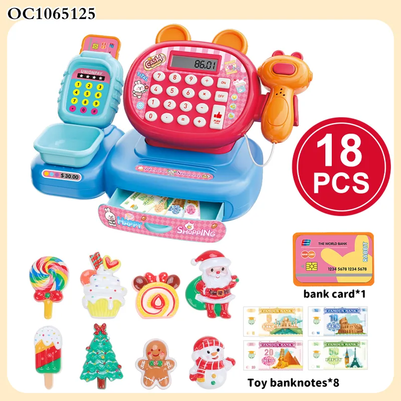 Funny Role Pretend Play Shopping Supermarket Cashier Register Toys Desk Toy for Children with Plastic Dessert Toys