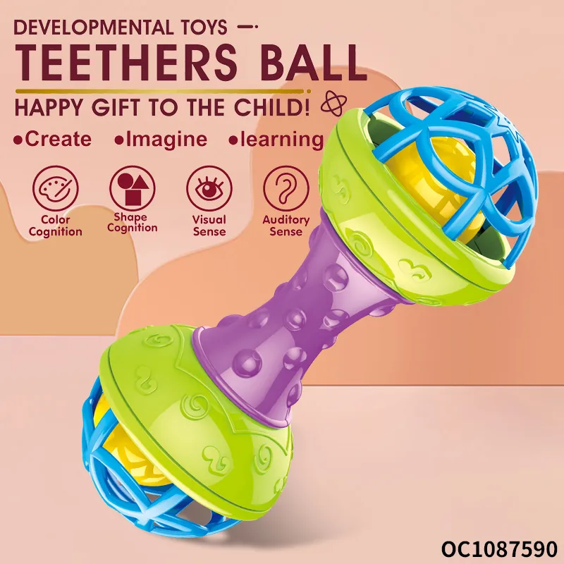 Wholesale Sensory Toy Infant Toddler Chewable Handheld Toys Silicone Rattle Plastic Baby Teether Toy