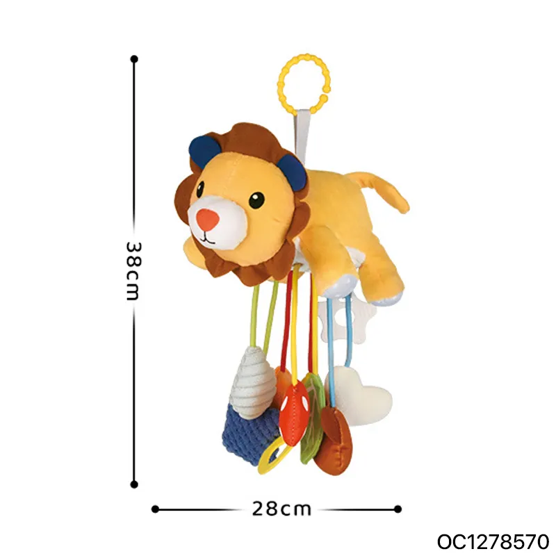 Hanging Custom Plush Toy Stuffed Lion Animal Newborn Pull String Toys Baby Rattles Crib Mobile Electric Rotating Toy for Infant Bed
