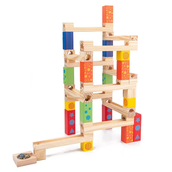 Wholesale Montessori Educational Wooden DIY Marble Run Track Ball Building Block Toy