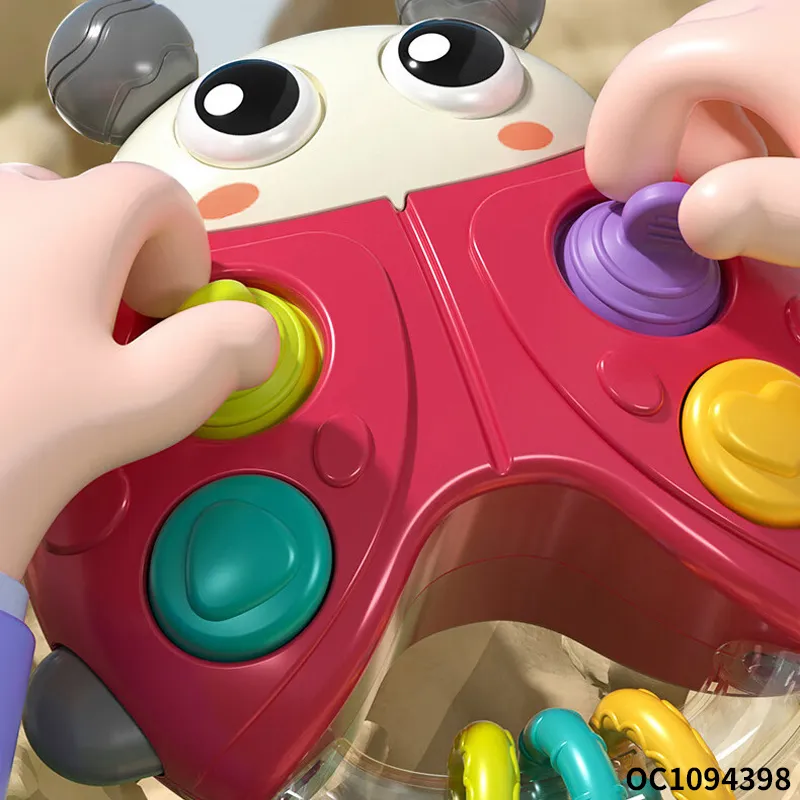 Battery Operated Baby Rattles Montessori Silicone Press Button Game 0-24 Months Toys with Light Music for Hand Eye Coordination Train
