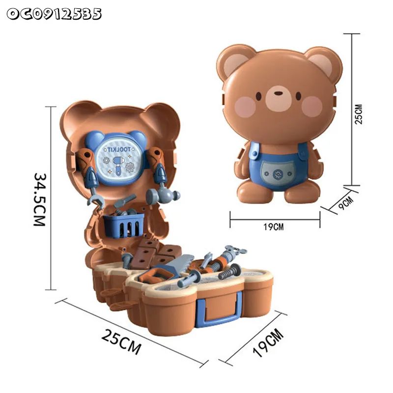 Cartoon Bear Design Backpack Plastic Nuts and Screws Kids Pretend Role Play Hand Tools Toy for Boys Wholesale