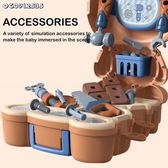 Cartoon Bear Design Backpack Plastic Nuts and Screws Kids Pretend Role Play Hand Tools Toy for Boys Wholesale