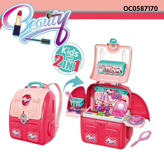 Wholesale Handbag Beauty Fashion Cosmetic Backpack Pretend Portable Makeup Toy for Girls Kids