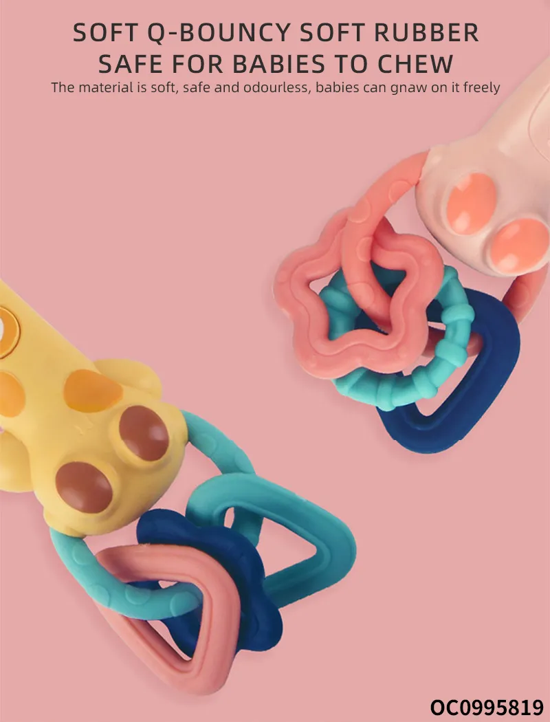 Wholesale Musical Cartoon Giraffe Plastic Baby Chew Toy Teether Music Sensory Rattle Sleeping Toy