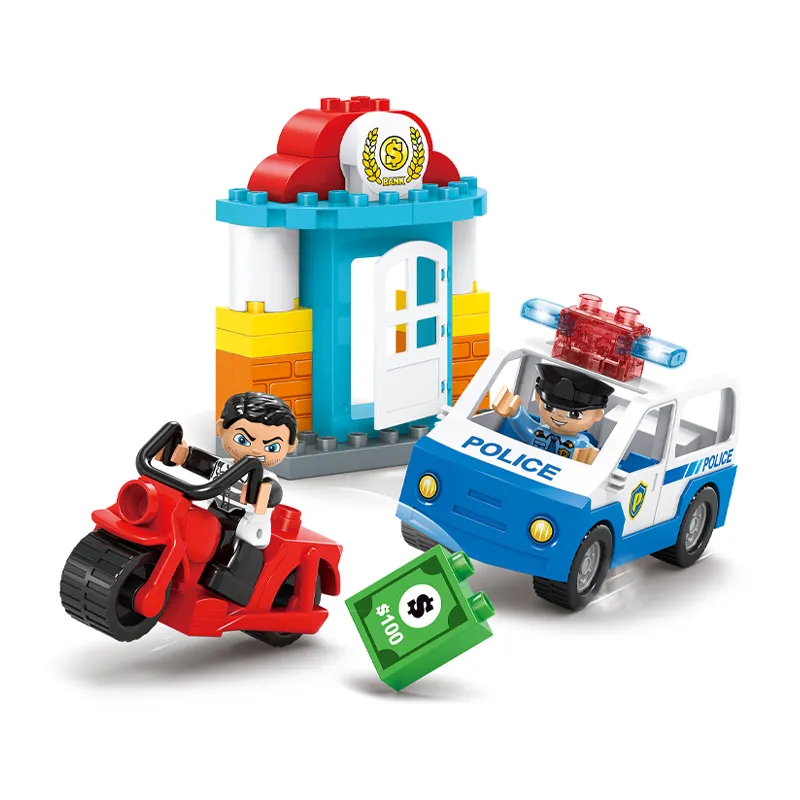 Wholesale Montessori Plastic Children Sensory DIY Police Car Gift Building Block Toy with Light