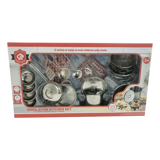 Wholesale Kids Pretend to Play Stainless Steel Cookware Set Taste Kitchen Toy 3 in 1
