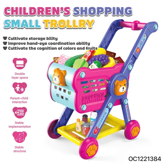Children Mall Play Indoor Center Supermarket Role Kids Role Play Set Shopping Shop Trolley Simulation Cart Toy with Accessories
