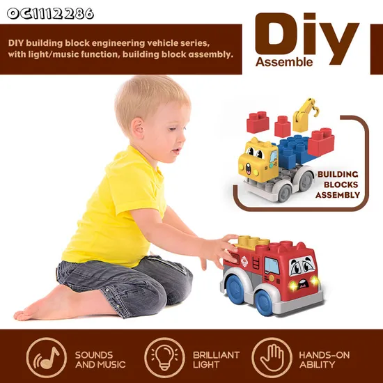 Wholesale Educational Montessori Plastic Building Block Musical DIY Truck Vehicle Toys
