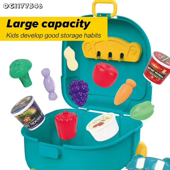 Mini Shopping Trolleys Carts Green Color Home Supermarket Toys Shop for Kids Girls Supermarket Goods Toy with Fruit Vegetable Food
