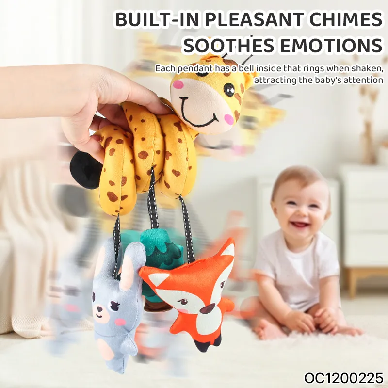Soft Giraffe Spiral Crib Hanging Toy with Rattle Baby Development Toys Custom Plush Animals Cognition Toys for 6 Month Baby