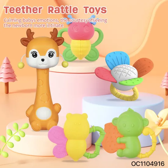 Wholesale Silicone Soft Baby Montessori Giraffe Rattle Sensory Toys Baby Teether