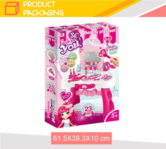 Wholesale Fashion Beauty Mirrored Kids Dressing Table Music Plastic Lighted Makeup Set Toy for Kids