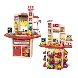 Children Pretend Play Preschool Model Home Big Supermarket Kids Cashier Game Register Toys with Goods Shelves