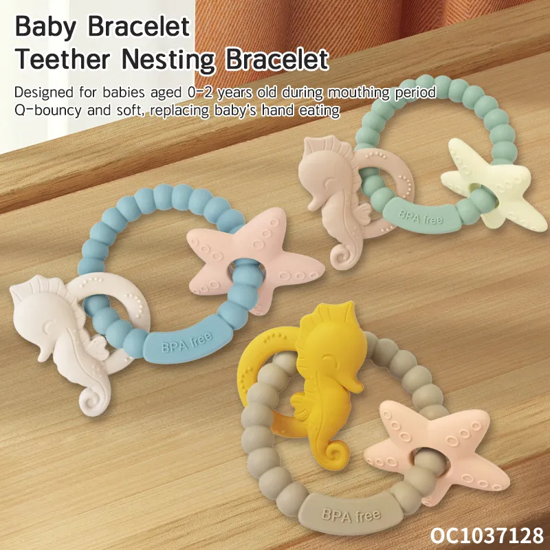 Wholesale Montessori Lovely Rubber Sensory Teether Silicone Baby Teethers Rings Rattle Toys