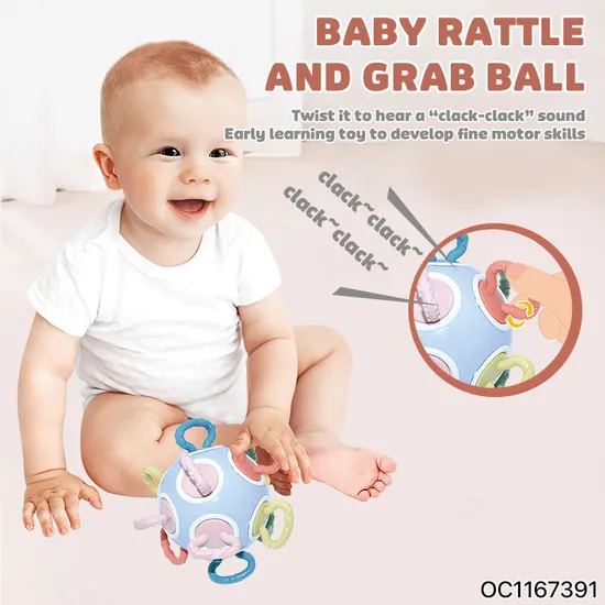 Wholesale Teether Educational Sensory Soft Montessori Ball Rattle Gift Set Silicone Baby Toy