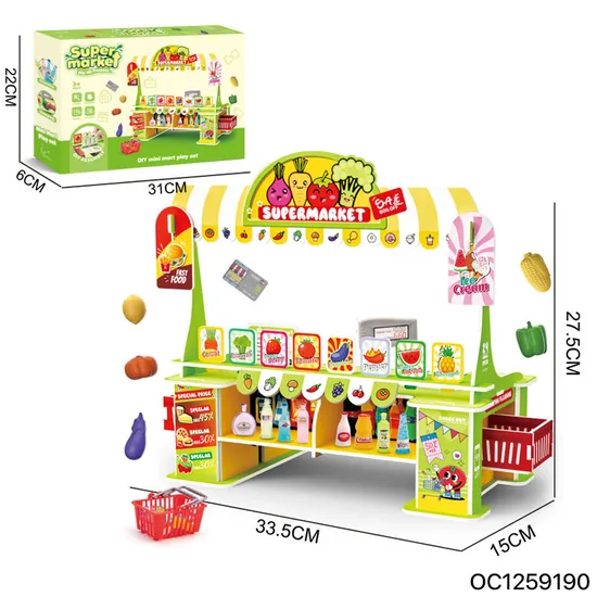 3D Cardboard Building Puzzle Boy and Girls Child Mini Supermarket Shelf Toy Checkout Counter Kitchen Set Toys for Kids
