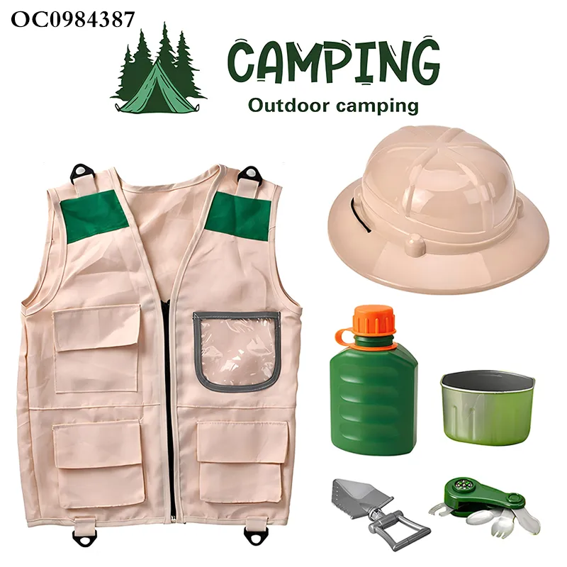 4in1 Knife Kettle Mugs Spatulas Outdoor Children's Game Camping Vest Helmets Tools Toy for Kids Pretend Play