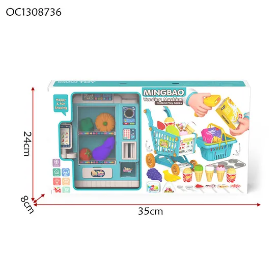 Supermarket Pretend Play Fruits and Vegetables Cutting Mini Vending Machines Pretend Plastic Shopping Cart Toy Wholesale