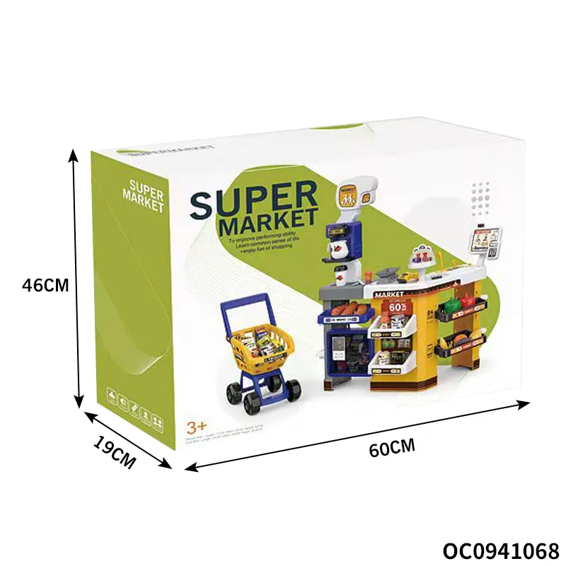 Portable Shopping Cart Home Supermarket Toy with Cash Register Cashier Machine Toy