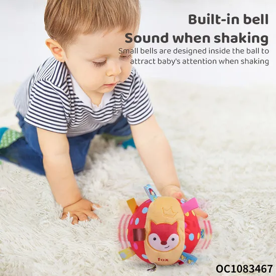 Personalized Cartoon Fox Design Soft Plush Hand Rattle Toy with Sound for New Born Baby Sensory Fidget and Soothing Cloth Ball Toy