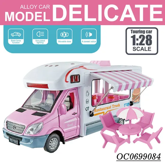 Wholesale 1/24 Mini Diecast Model Children's House Dining Car Toy with Light Music