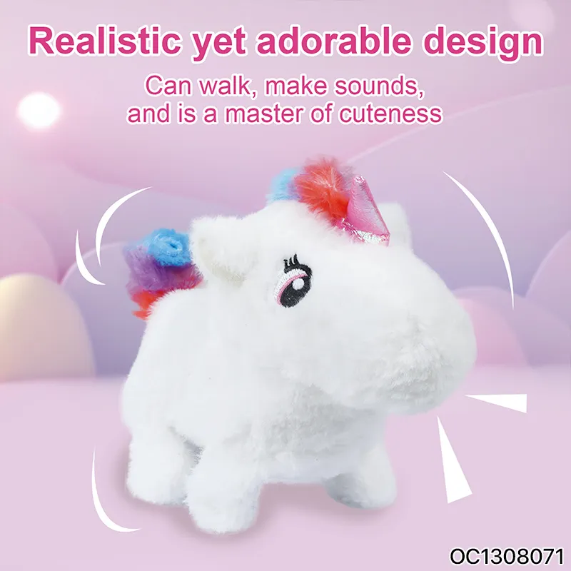 Wholesale Customized Walking Pretend Play Pet Custom Cute White Plush Electric Rocking Horse Stuffed Animal Toy