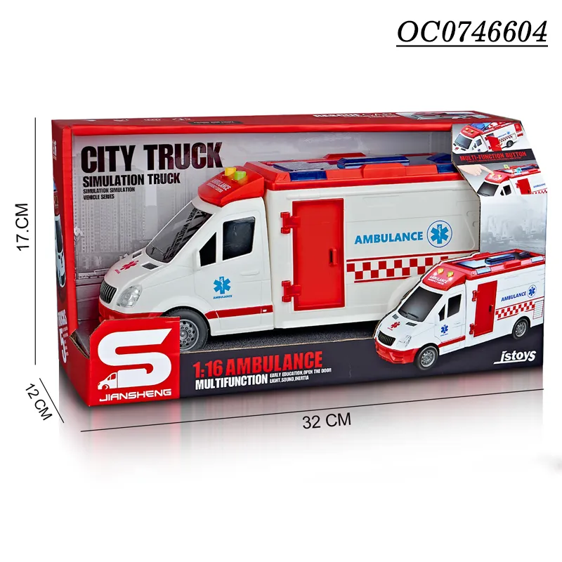 Wholesale Kids Educational Friction Cartoon Small Car Plastic Ambulance Toy with Light Sound