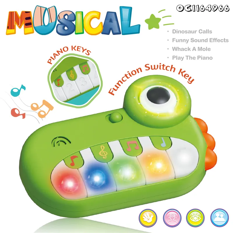 Wholesale Plastic Electric Light-up Keyboard Musical Instruments Children Sensory Musical Frog Piano Learning Toys for Kids with Colorful Lights