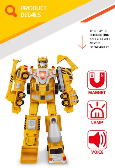 Wholesale Kids Interactive Intelligent 5PCS in 1 Magnet Construction Car Transform Robot Toy
