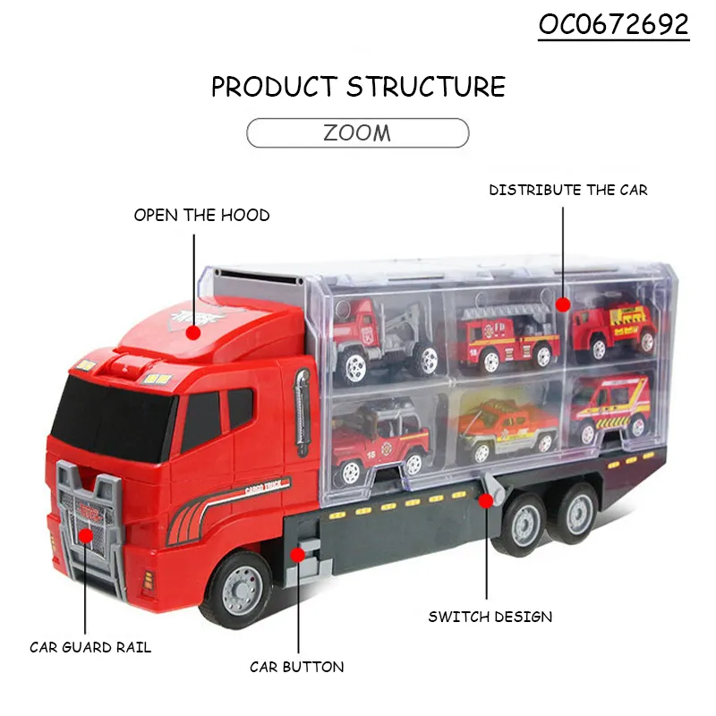 Wholesale Diecast Car Container Truck Die Cast Toy Metal Fire Trucks for Kids
