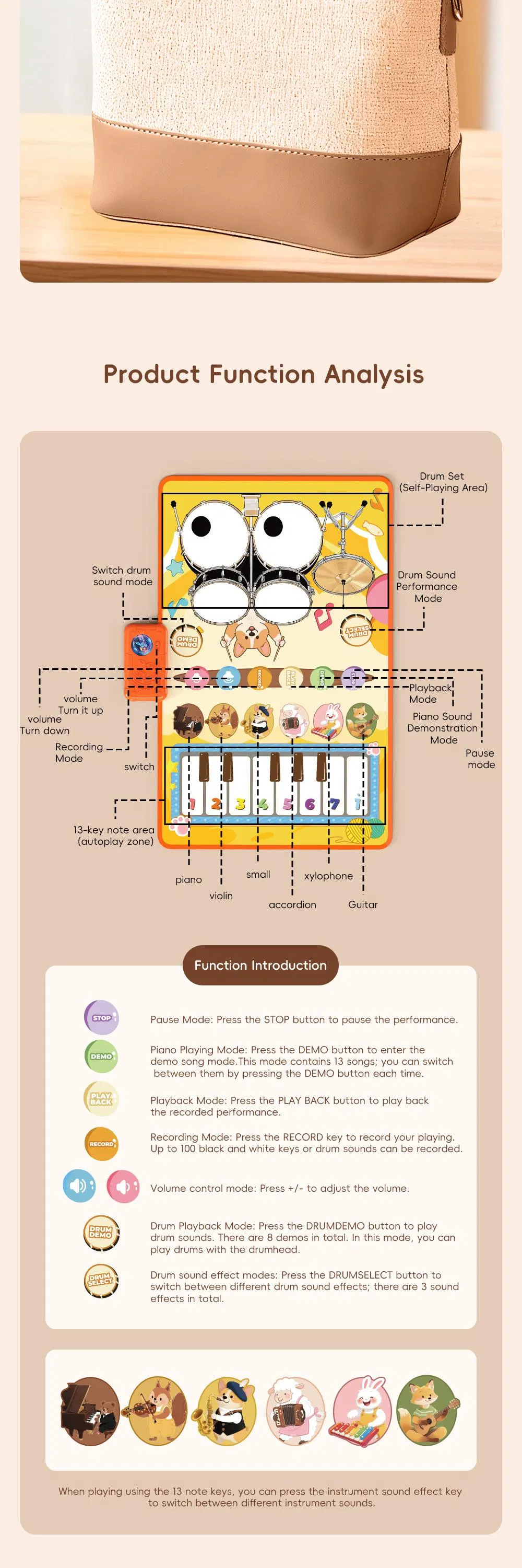 Wholesale Musical Piano Keyboard Educational Musical Electronic Drums Montessori Educational Toy