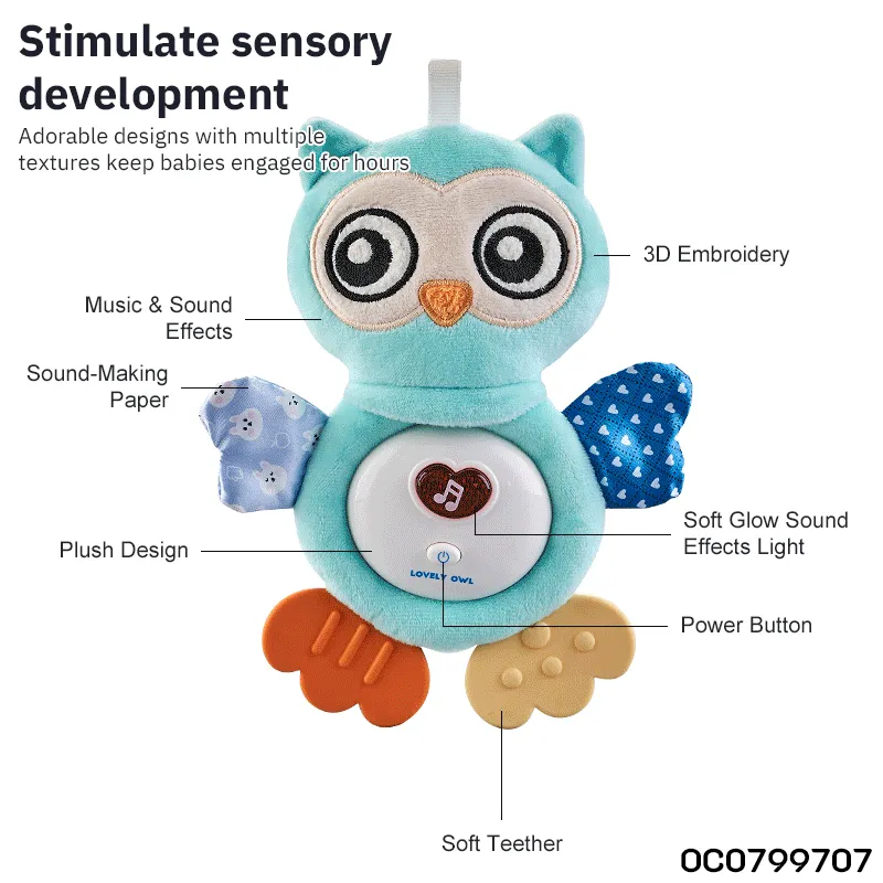 Wholesale Stuffed Baby Gift Large Sleeping Soothing Plush Big Eyes Owl Toy Sensory Baby Toys Doll with Light and Sound