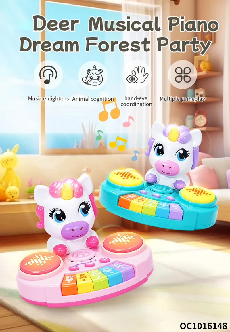 Wholesale Musical Plastic Cartoon Instruments Electronic Keyboards Music Piano Hand Drum Toy with Light up and Music