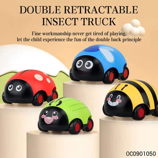 Wholesale 12PCS Plastic Insects Mini Double Pull Back Diecast Cute PC Model Toy Car for Baby Play