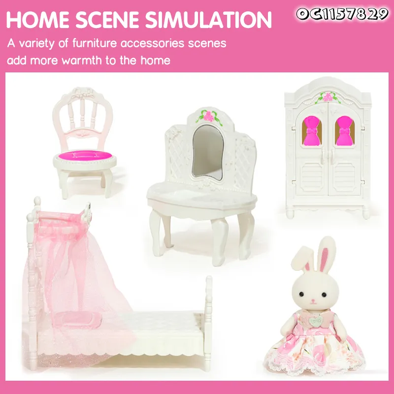 Wholesale Miniature Educational 1/6 Scale Model Plush Rabbit Doll House Miniature Furniture Toys