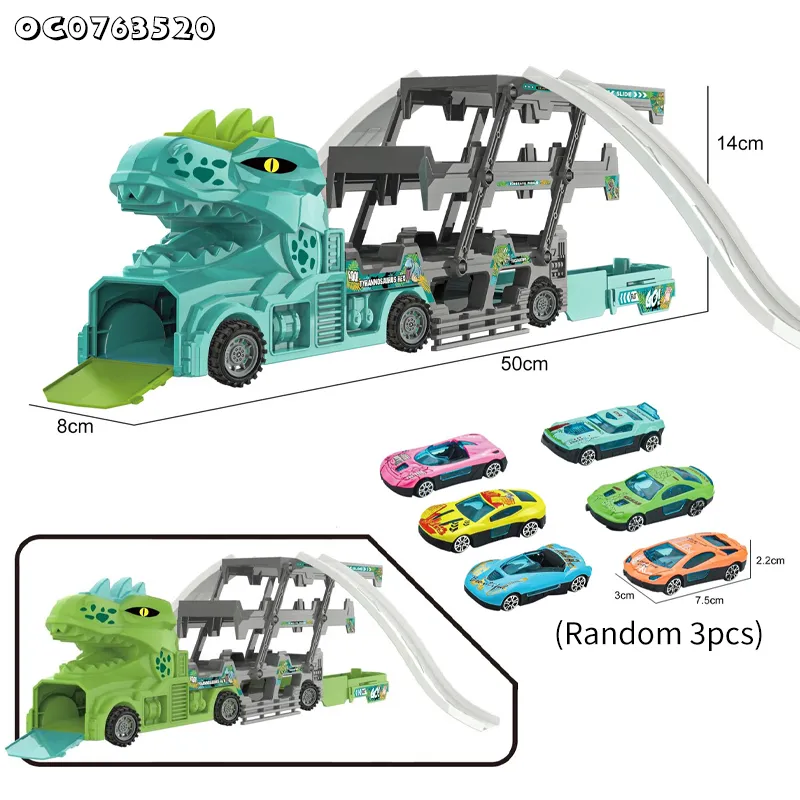 Wholesale Diecast Foldable Trucks Dinosaur Racing Rail Car Funny Track Alloy Car PVC Dinosaur Toys Set