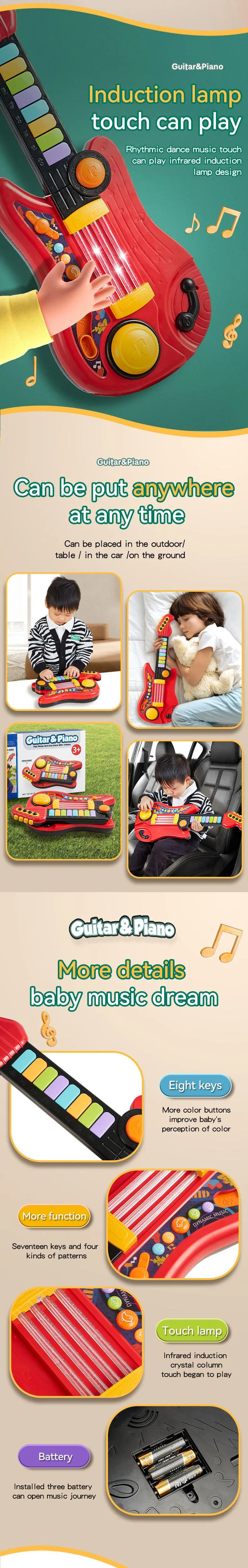 Wholesale 2 in 1 Sensor Interactive Portable Electronic Piano Keyboard Guitar Musical Instruments Toy for Kid with LED Light Music