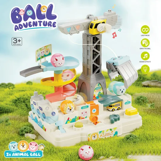 Ball Track Hand Eye Coordination Training Brain Adventure Games Toys for Infant with Tower Crane Toy