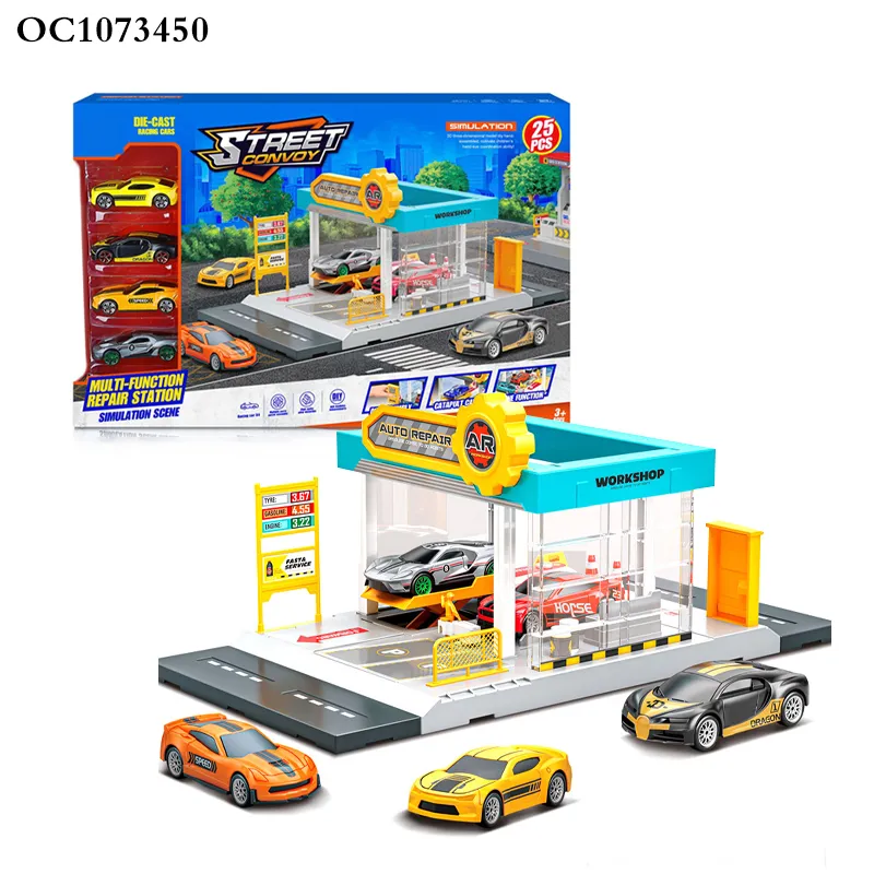 The Boys Series Simulation City Auto Repair Station Set Gas Station Model Custom Cars Plastic Toy for Kids