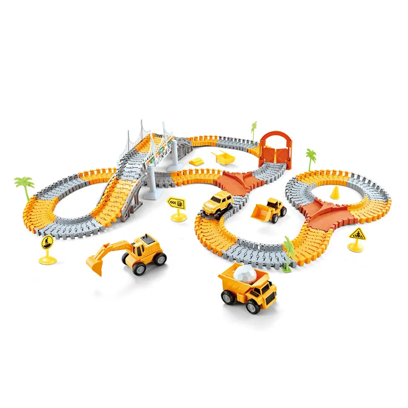 Battery Powered Engineering Truck Flexible Assembly Changeable Track Rail Car Parking Lot Slot Gift Toys for Boys Wholesale