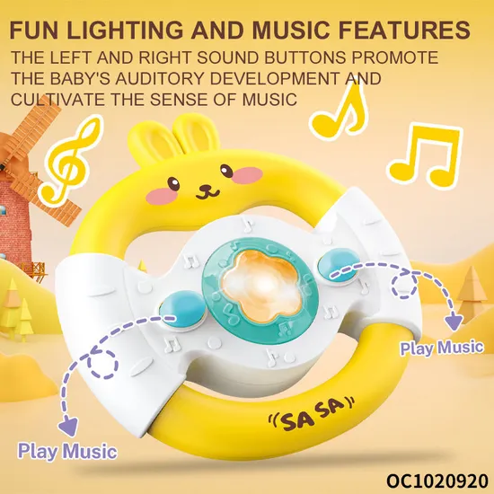 Cartoon Interesting Children Educational Rabbit Driving Car Plastic Musical Baby Steering Wheel Toy for Kids