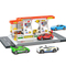 City Scene Simulation Gas and Car Wash Station Model Custom Made Plastic Toy with 4 Pieces Alloy Model Car Game Toy for Boys
