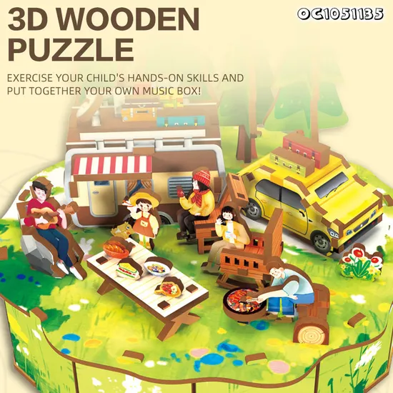 97PCS 3D Puzzle Maker DIY Jigsaw Puzzle Board Educational Personalized Kids Wooden Rotatable Song Music Box Toy Made in China